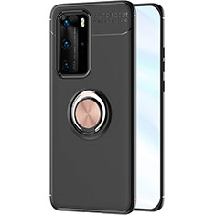 Custodia Silicone Ultra Sottile Morbida Cover con Magnetico Anello Supporto A01 per Huawei P40 Pro Oro e Nero