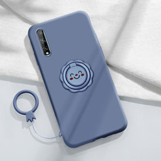 Custodia Silicone Ultra Sottile Morbida Cover con Magnetico Anello Supporto A01 per Huawei Y8p Grigio