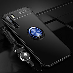 Custodia Silicone Ultra Sottile Morbida Cover con Magnetico Anello Supporto A01 per Oppo A91 Blu e Nero