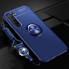 Custodia Silicone Ultra Sottile Morbida Cover con Magnetico Anello Supporto A01 per Oppo Reno3 Blu