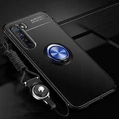 Custodia Silicone Ultra Sottile Morbida Cover con Magnetico Anello Supporto A01 per Oppo Reno3 Blu e Nero