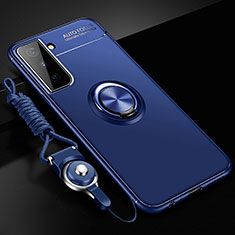 Custodia Silicone Ultra Sottile Morbida Cover con Magnetico Anello Supporto A01 per Samsung Galaxy S22 5G Blu