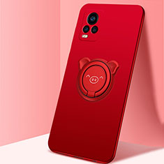 Custodia Silicone Ultra Sottile Morbida Cover con Magnetico Anello Supporto A01 per Vivo V20 Pro 5G Rosso