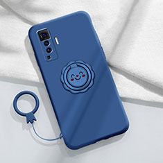 Custodia Silicone Ultra Sottile Morbida Cover con Magnetico Anello Supporto A01 per Vivo X50 5G Blu