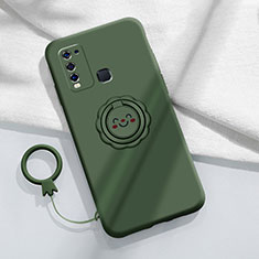 Custodia Silicone Ultra Sottile Morbida Cover con Magnetico Anello Supporto A01 per Vivo Y50 Verde