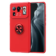 Custodia Silicone Ultra Sottile Morbida Cover con Magnetico Anello Supporto A01 per Xiaomi Mi 11 Ultra 5G Rosso