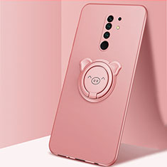 Custodia Silicone Ultra Sottile Morbida Cover con Magnetico Anello Supporto A01 per Xiaomi Poco M2 Oro Rosa