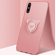 Custodia Silicone Ultra Sottile Morbida Cover con Magnetico Anello Supporto A02 per Huawei Enjoy 10e Oro Rosa