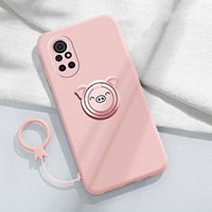 Custodia Silicone Ultra Sottile Morbida Cover con Magnetico Anello Supporto A02 per Huawei Nova 8 5G Rosa