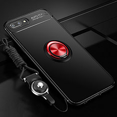 Custodia Silicone Ultra Sottile Morbida Cover con Magnetico Anello Supporto A02 per Oppo A12e Rosso e Nero