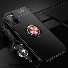 Custodia Silicone Ultra Sottile Morbida Cover con Magnetico Anello Supporto A02 per Oppo A72 Oro e Nero