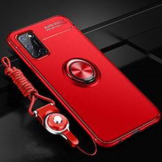 Custodia Silicone Ultra Sottile Morbida Cover con Magnetico Anello Supporto A02 per Oppo A72 Rosso