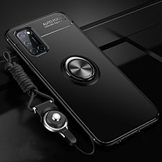 Custodia Silicone Ultra Sottile Morbida Cover con Magnetico Anello Supporto A02 per Oppo A92 Nero