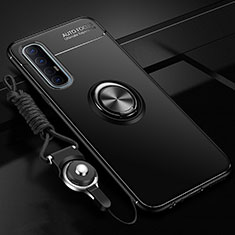 Custodia Silicone Ultra Sottile Morbida Cover con Magnetico Anello Supporto A02 per Oppo Find X2 Neo Nero