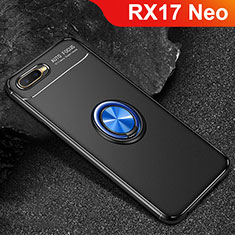 Custodia Silicone Ultra Sottile Morbida Cover con Magnetico Anello Supporto A02 per Oppo RX17 Neo Blu e Nero