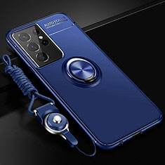 Custodia Silicone Ultra Sottile Morbida Cover con Magnetico Anello Supporto A02 per Samsung Galaxy S23 Ultra 5G Blu
