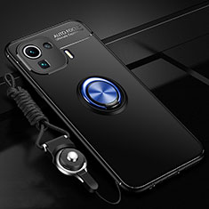 Custodia Silicone Ultra Sottile Morbida Cover con Magnetico Anello Supporto A02 per Xiaomi Mi 11 Pro 5G Blu e Nero