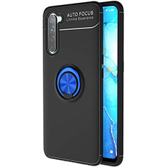 Custodia Silicone Ultra Sottile Morbida Cover con Magnetico Anello Supporto A03 per Oppo F15 Blu e Nero