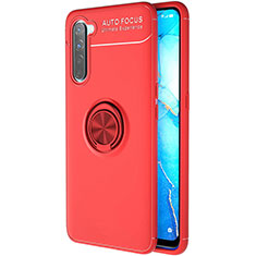 Custodia Silicone Ultra Sottile Morbida Cover con Magnetico Anello Supporto A03 per Oppo F15 Rosso