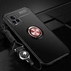 Custodia Silicone Ultra Sottile Morbida Cover con Magnetico Anello Supporto A03 per Vivo V20 Pro 5G Oro e Nero