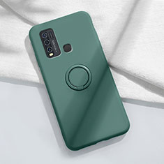 Custodia Silicone Ultra Sottile Morbida Cover con Magnetico Anello Supporto A03 per Vivo Y50 Verde