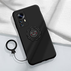 Custodia Silicone Ultra Sottile Morbida Cover con Magnetico Anello Supporto A03 per Xiaomi Mi 12X 5G Nero