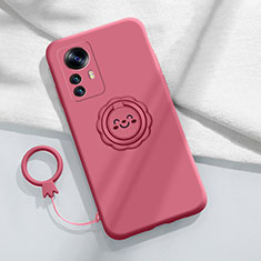 Custodia Silicone Ultra Sottile Morbida Cover con Magnetico Anello Supporto A03 per Xiaomi Mi 12X 5G Rosso