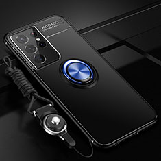 Custodia Silicone Ultra Sottile Morbida Cover con Magnetico Anello Supporto A05 per Samsung Galaxy S22 Ultra 5G Blu e Nero