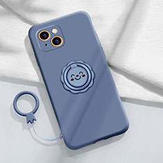 Custodia Silicone Ultra Sottile Morbida Cover con Magnetico Anello Supporto A06 per Apple iPhone 14 Plus Grigio Lavanda