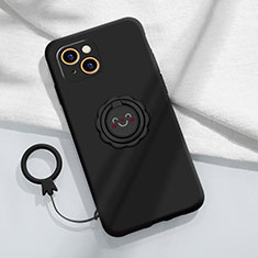 Custodia Silicone Ultra Sottile Morbida Cover con Magnetico Anello Supporto A06 per Apple iPhone 15 Nero