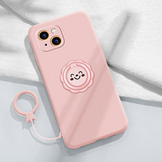 Custodia Silicone Ultra Sottile Morbida Cover con Magnetico Anello Supporto A06 per Apple iPhone 15 Plus Rosa