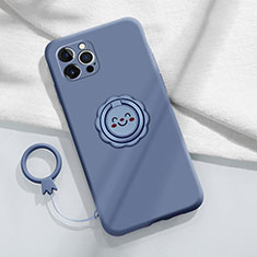 Custodia Silicone Ultra Sottile Morbida Cover con Magnetico Anello Supporto A06 per Apple iPhone 15 Pro Max Grigio Lavanda