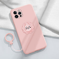 Custodia Silicone Ultra Sottile Morbida Cover con Magnetico Anello Supporto A06 per Apple iPhone 16 Pro Max Rosa