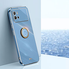 Custodia Silicone Ultra Sottile Morbida Cover con Magnetico Anello Supporto A06 per Vivo iQOO 9 5G Blu