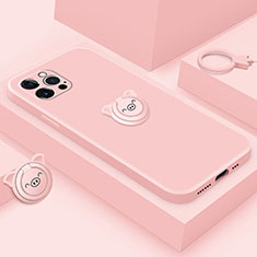 Custodia Silicone Ultra Sottile Morbida Cover con Magnetico Anello Supporto A07 per Apple iPhone 13 Pro Max Oro Rosa