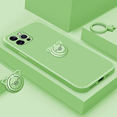 Custodia Silicone Ultra Sottile Morbida Cover con Magnetico Anello Supporto A07 per Apple iPhone 14 Pro Max Verde