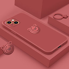 Custodia Silicone Ultra Sottile Morbida Cover con Magnetico Anello Supporto A07 per Apple iPhone 15 Rosso