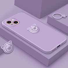Custodia Silicone Ultra Sottile Morbida Cover con Magnetico Anello Supporto A07 per Apple iPhone 15 Viola