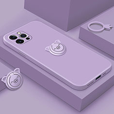 Custodia Silicone Ultra Sottile Morbida Cover con Magnetico Anello Supporto A07 per Apple iPhone 16 Pro Max Viola