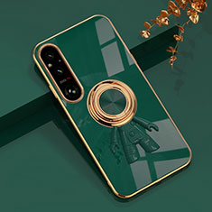 Custodia Silicone Ultra Sottile Morbida Cover con Magnetico Anello Supporto AN1 per Sony Xperia 1 V Verde