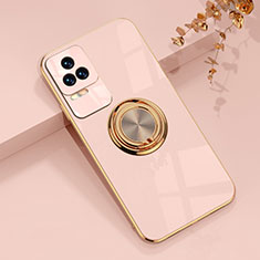 Custodia Silicone Ultra Sottile Morbida Cover con Magnetico Anello Supporto AN1 per Xiaomi Poco F4 5G Oro Rosa