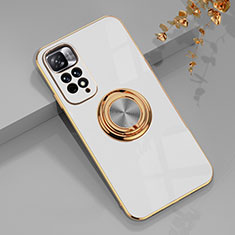 Custodia Silicone Ultra Sottile Morbida Cover con Magnetico Anello Supporto AN1 per Xiaomi Poco X4 NFC Bianco