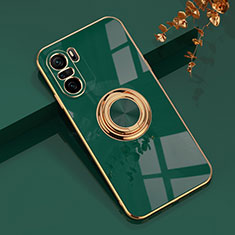 Custodia Silicone Ultra Sottile Morbida Cover con Magnetico Anello Supporto AN1 per Xiaomi Redmi K40 Pro+ Plus 5G Verde