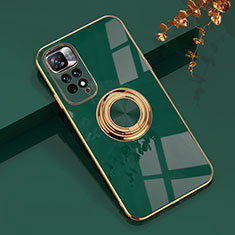 Custodia Silicone Ultra Sottile Morbida Cover con Magnetico Anello Supporto AN1 per Xiaomi Redmi Note 11 Pro+ Plus 5G Verde