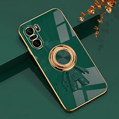 Custodia Silicone Ultra Sottile Morbida Cover con Magnetico Anello Supporto AN2 per Xiaomi Mi 11i 5G Verde