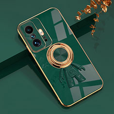 Custodia Silicone Ultra Sottile Morbida Cover con Magnetico Anello Supporto AN2 per Xiaomi Mi 11T Pro 5G Verde