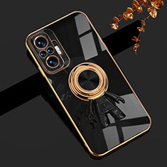 Custodia Silicone Ultra Sottile Morbida Cover con Magnetico Anello Supporto AN2 per Xiaomi Redmi Note 11 SE India 4G Nero