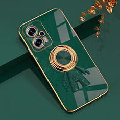 Custodia Silicone Ultra Sottile Morbida Cover con Magnetico Anello Supporto AN2 per Xiaomi Redmi Note 11T Pro 5G Verde