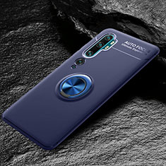 Custodia Silicone Ultra Sottile Morbida Cover con Magnetico Anello Supporto D01 per Xiaomi Mi Note 10 Blu