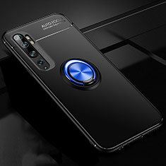 Custodia Silicone Ultra Sottile Morbida Cover con Magnetico Anello Supporto D02 per Xiaomi Mi Note 10 Pro Blu e Nero